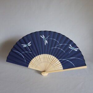 NEW JAPAN JAPANESE 9” DRAGONFLY BAMBOO WOOD FOLDING HANDHELD FAN